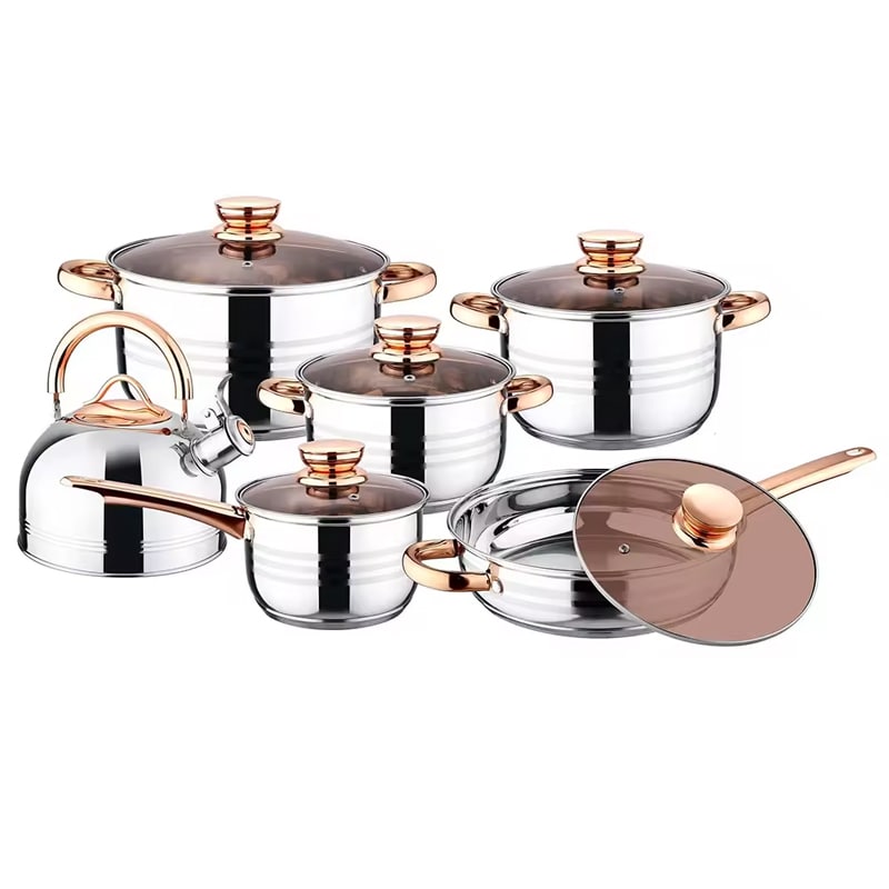 HomePro - 12 Piece Stainless Steel Cookware With Stovetop Kettle