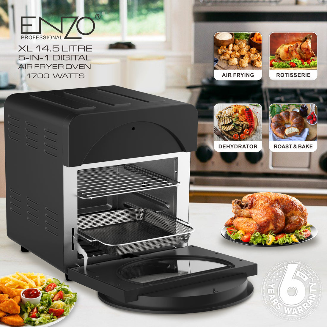 Enzo 14.5L 5 in 1 Multi-Function Rotisserie Airfyer Oven