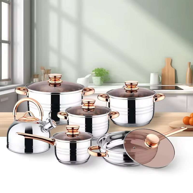 HomePro - 12 Piece Stainless Steel Cookware With Stovetop Kettle ...