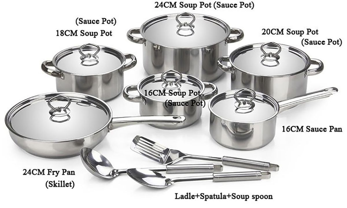 HomePro - Set Of 15 Piece Stainless Steel Cookware