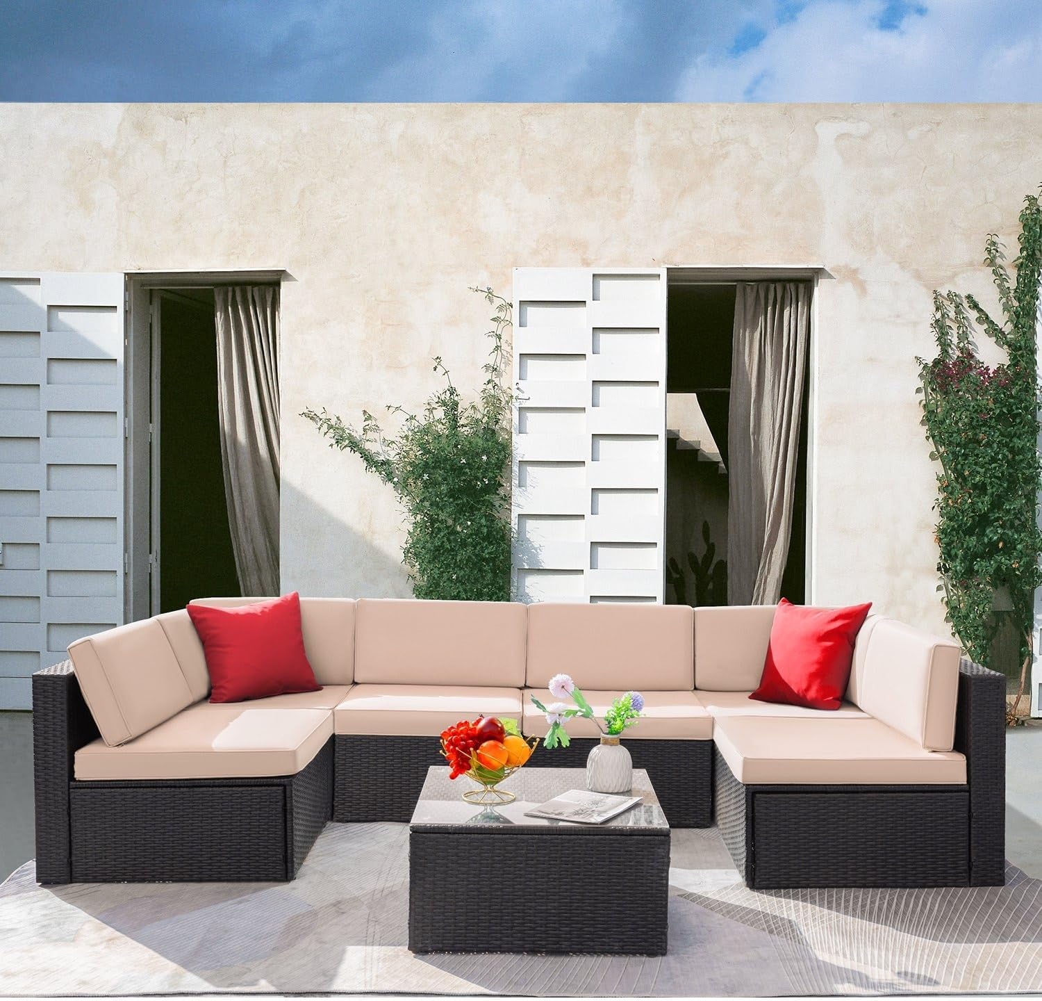 Shayd - 7PC Bali Outdoor Rattan 6-Seater Patio Set