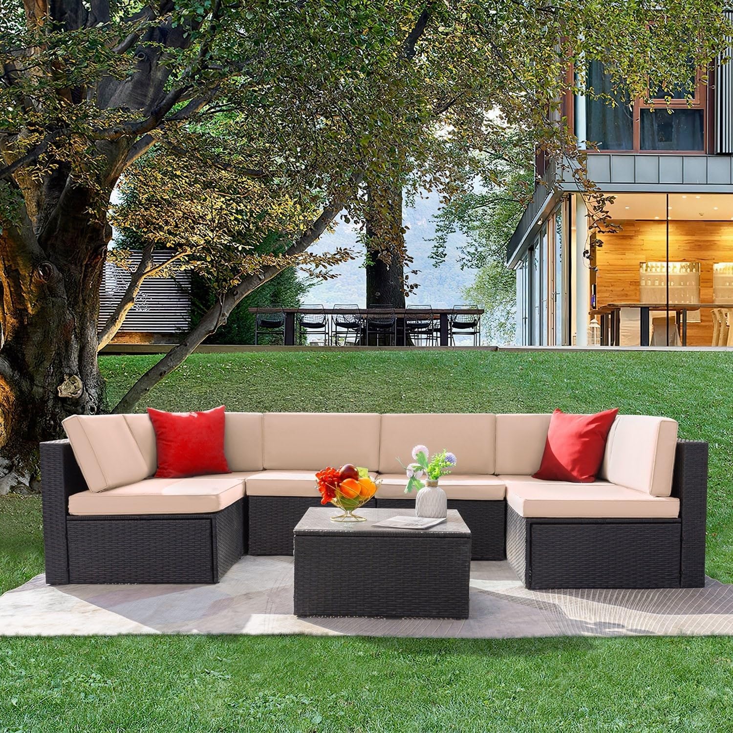 Shayd - 7PC Bali Outdoor Rattan 6-Seater Patio Set