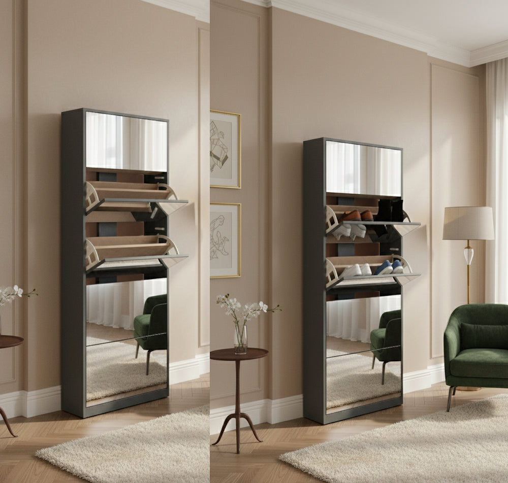 Nu Dekor - Double Storage 5 Tier Mirror Shoe Cabinet – Homestylez