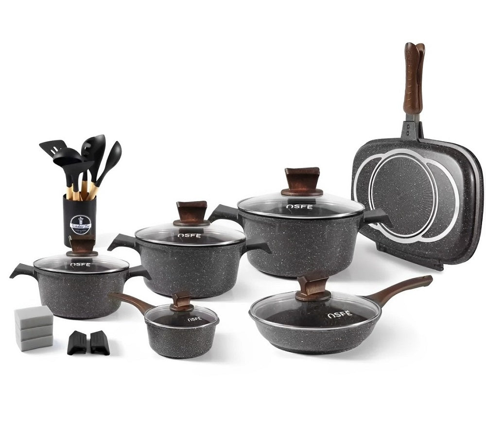Oviass - 23 Piece Granite Professional Cookware With Utensil Set ...