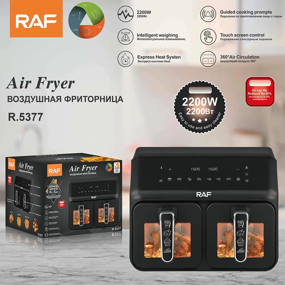 RAF - Digital 9L Dual Window Air Fryer + 2 FREE Silicone Liners