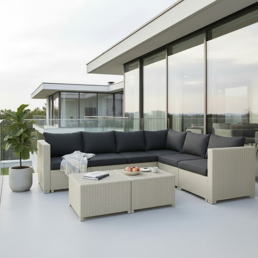 Shayd - Santorini 6 Seater Rattan Outdoor Patio Set