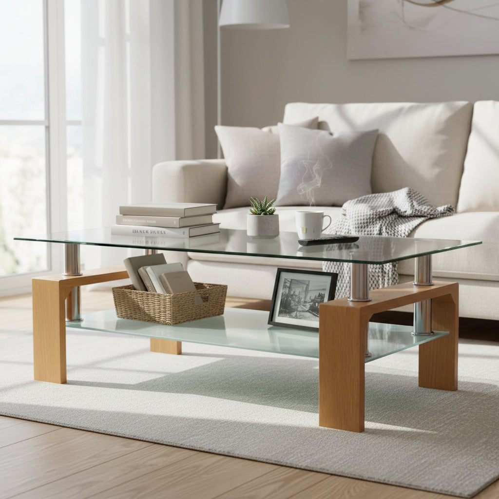 Nu Dekor - Stanley 2 Tier Glass Coffee Table – Homestylez