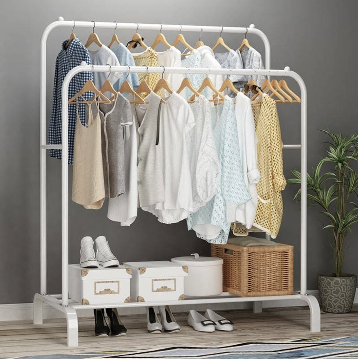 Nu Dekor - Heavy Duty Double Pole Clothes & Shoes Storage Rack