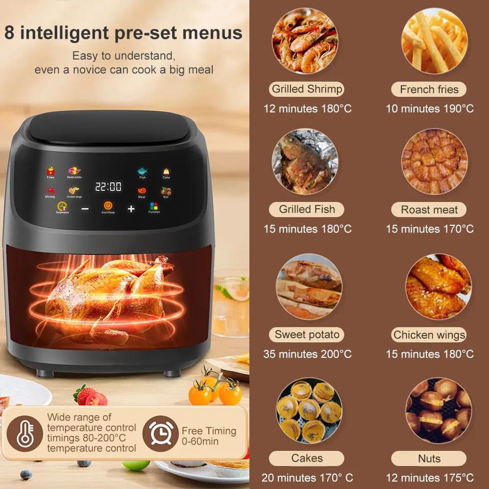 Silver Crest 8L Digital Clear View Window Air Fryer + FREE Silicone Liner